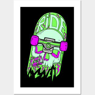 Skull ride green Posters and Art